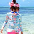 thumbnail image 1 of Toddler Girl Swimsuit Rash Guard Set Striped Ruffle Long Sleeve Sun Protection Kids Swimsuit 2-3 Years, 1 of 6