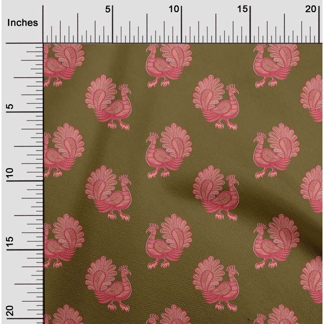 oneOone Cotton Cambric Fabric Peacock Block Print Fabric By Yard 56 Inch Wide