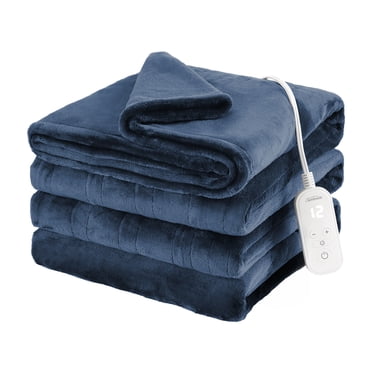 Sunbeam Heated Big Blue Blanket Velvet 12 Heat Settings Twin 62x84