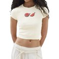 thumbnail image 1 of Gupgi Hauts Courts pour Femmes à Manches Courtes, Col Ras du Cou, Imprimé de Fruits, T-Shirts pour Bébé, T-Shirts pour Adolescentes, Été, Tendance, Coupe Ajustée, 1 of 8