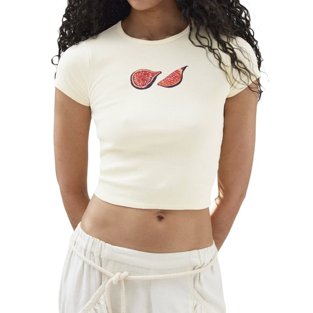 Gupgi Hauts Courts pour Femmes à Manches Courtes, Col Ras du Cou, Imprimé de Fruits, T-Shirts pour Bébé, T-Shirts pour Adolescentes, Été, Tendance, Coupe Ajustée