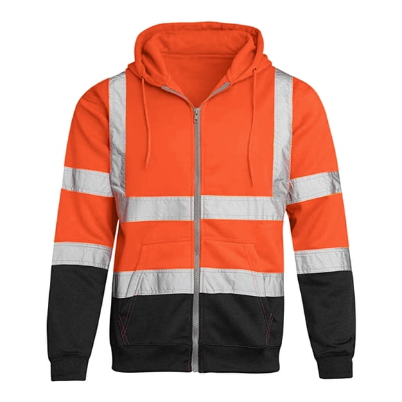 LOVZFMLL Hoodies for Men Reflective High Visibility Safety Hooded Sweatshirts Pullover Jacket for Workers Surveyors