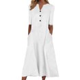 thumbnail image 2 of Pisexur Robe à Manches Courtes Col en V Longueur Genou Mode Femmes Été Imprimé Décontracté Col en V Bouton Manches Courtes Vacances Poches Robe Femmes Robe, 2 of 7