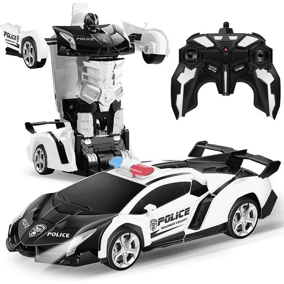Anpro Voiture Jouet RC Transformable, Voiture Robot Télécommandée 2,4 GHz Transformable, Échelle 1:18, Voiture de Course à Déformation à un Bouton pour Garçons et Filles de 4 à 12 Ans, Blanc
