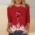 thumbnail image 2 of KIHOUT Hauts pour Femmes Manches Longues Liquidation Mode Petite Confortable Col Rond Manches 3/4 Imprimé de Noël T-shirt Décontracté Blouse, 2 of 3