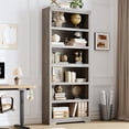 thumbnail image 1 of Tall Farmhouse Bookshelf - 6 Tier Adjustable Open Bookcase with Anti-Tip & Anti-Slip, Freestanding Storage for Home Office, Living Room, Balcony, Library - Hand-Grabbed Gray, 6 Layers, W800, 1 of 6