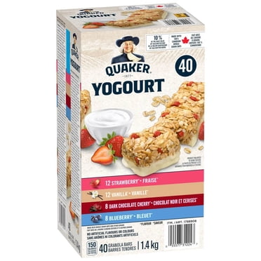 Quaker Barres Granola au Yogourt Assortiment, 40 X 35 g – Fraise, Vanille, Cerise au Chocolat Noir et Bleuet