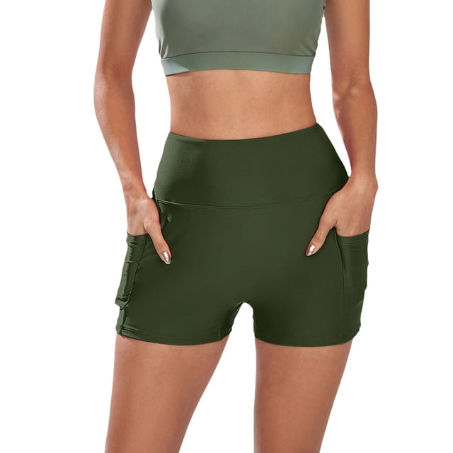 B91xZ Women's Plus Size Swim Shorts Retro Ruched Swim Short Shirred Tankinis Brief,AG M