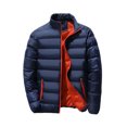 thumbnail image 1 of Innerwin Down Coats Color Block Men Winter Warm Jacket Work Stand Collar Business Coat Navy Blue S, 1 of 2