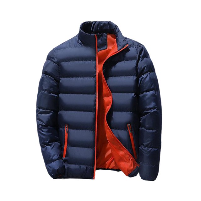 Innerwin Down Coats Color Block Men Winter Warm Jacket Work Stand Collar Business Coat Navy Blue S