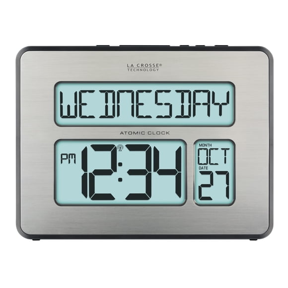 La Crosse Technology 513-1419BLv4-INT Backlight Atomic Full Calendar Clock with Extra Large Digits