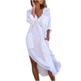 thumbnail image 1 of CEHVOM Robe Femme Mode Unie à Manches Longues avec Poches, Col Rabattu, Soldes, 1 of 8