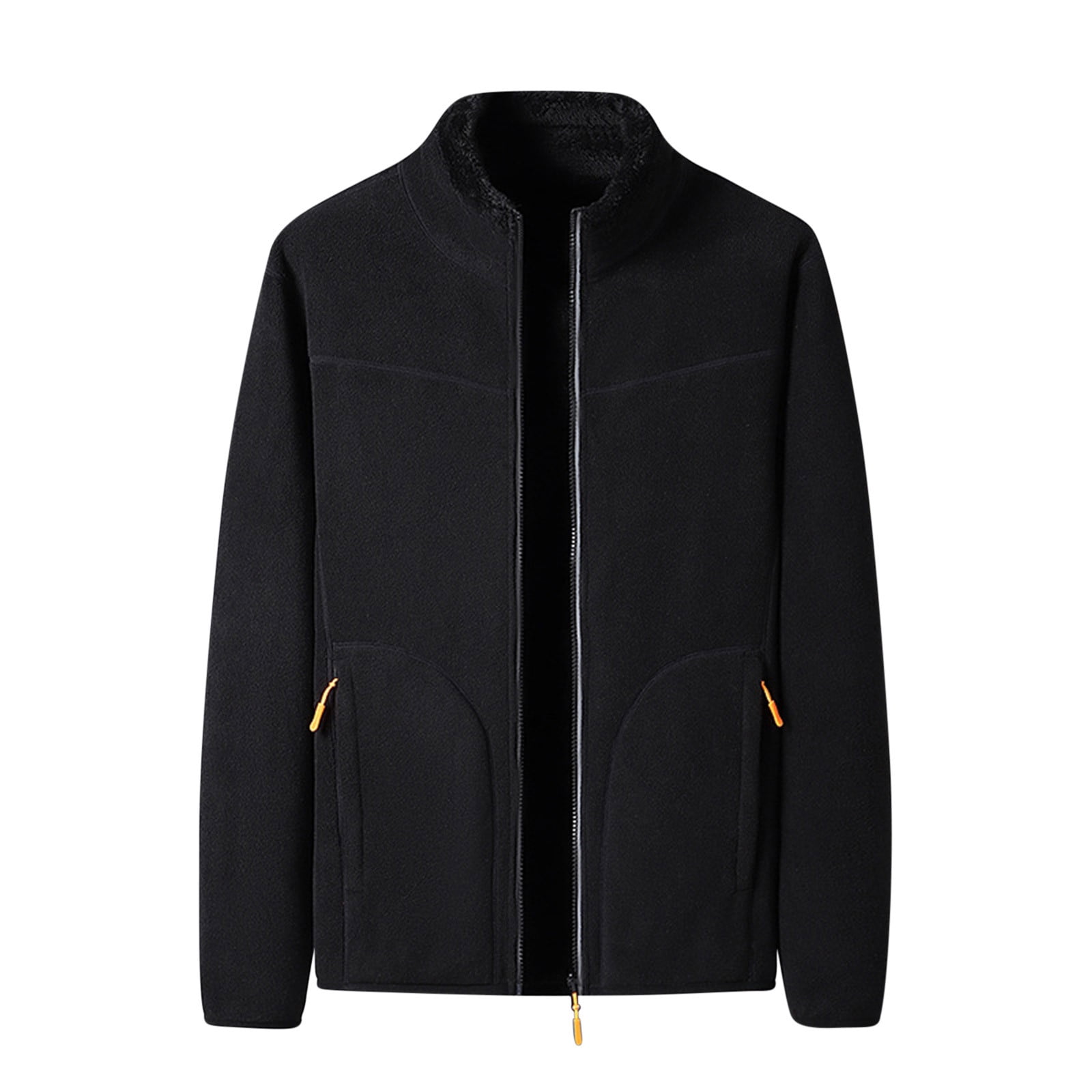 SBYOJLPB Jackets for Men Men'S Solid Color Pocket Zipper Long Sleeved Fleece Cotton Jacket