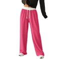 thumbnail image 2 of Women'S Contrast Color Waistband Sweatpants Wide Leg Pants with Drawstring Buckle Rose Red S, 2 of 9