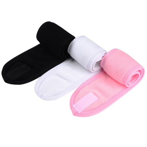 Bandeau Facial de Spa, Bande de Maquillage, Bandeau en Tissu Éponge, Serviette Ajustable pour Laver le Visage, Douche, 3 Pcs (Blanc, Noir, Rose)
