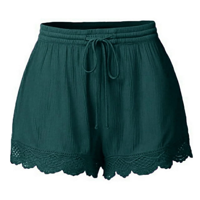 Yuyuzo Plus Size Shorts for Women Drawstring Wide Leg Lace Bottom High Waist Solid Color Lounge Shorts