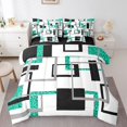 thumbnail image 1 of YST Ensemble de Douillette 7 Pcs Style Mi-Siècle Moderne Simple, Ensemble de Lit Rayé pour Enfants Ados, Ensembles de Literie Géométriques, Ensembles de Lit Réversibles à Paillettes Sarcelle avec Ensemble de Draps Déco de Chambre, 1 of 5