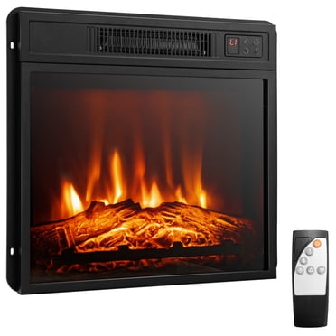 Patiojoy 18" Electric Fireplace Heater Freestanding & Recessed Electric Stove Heater w/Adjustable LED Flame
