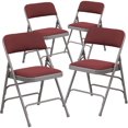 thumbnail image 1 of 4 Pk. HERCULES Series Curved Triple Braced & Double Hinged Burgundy Patterned Fabric Metal Folding Chair, 1 of 9