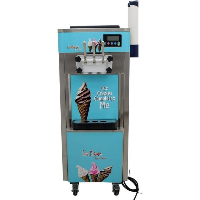 Soft Ice Cream Machine Commercial 3 Flavors Soft Ice Cream Cones Machine LCD Display 20-30L/H