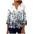 thumbnail image 1 of Pompotops Women's Casual Trumpet 3/4 Sleeve Printed Buttoned Basic Ruched Tops Pleated T-shirts Blouses On Sale, 1 of 5