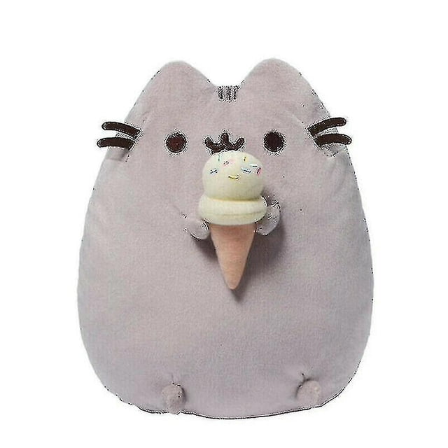 24cm Pusheen Snackable Ice Cream Stuffed Animal Plush, 9.5-inch, featuring a soft gray tabby cat design holding a whimsical ice cream cone. Made from a polyester blend with surface-washable construction, this plush is part of the Pusheen Snackables collection. Suitable for ages 1 and up, ideal for gifting on Valentine's Day or other occasions.