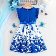 thumbnail image 2 of Robes de Printemps pour Filles Enfants Tout-Petits Filles Été Col Rond Manches à Volants Imprimés de Fleurs Robe Trapèze Décontractée avec Nœud Robe pour Enfants Bleu 7 Ans-8 Ans, 2 of 7