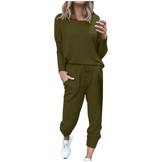 Yuyuzo Womens Casual Solid Color Set Sweatsuit Pullover Jogger Pants Two Piece Outfit Tracksuits