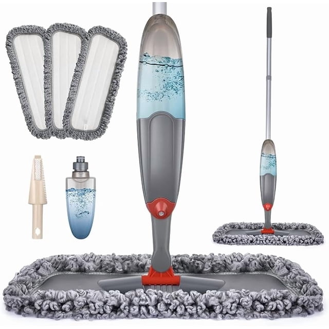 Spray Mop for Floor Cleaning, Domi-patrol Microfiber Floor Mop Dry Wet Mop Spray with 3 Washable Mop Pads & Refillable Bottle, Dust Cleaning Mop for Hardwood Laminate Tile Floors, Gray