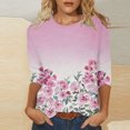 thumbnail image 2 of Pompotops Mode Femmes Confortable Col Rond Manches 3/4 Imprimé Casual T-shirt Chemisier Dégagement, 2 of 5