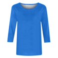 thumbnail image 4 of IROINID en Solde Chemises Grande Taille pour Femmes Col Rond Manches Longues T-shirt Imprimé Confortable Blouse Col Rond, Bleu, 4 of 5