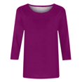 thumbnail image 3 of Birdeem T-Shirt Mode Femme Uni Mi-Longueur Manches 3/4 Blouse Col Rond Hauts Décontractés, 3 of 12