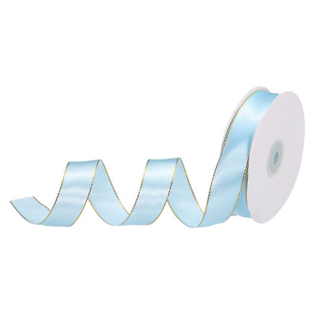 Unique Bargains 1 Inch 50 Yard Wide Satin Ribbon with Gold Edges Grosgrain Fabric Ribbon for Gift Wrapping, Light Blue
