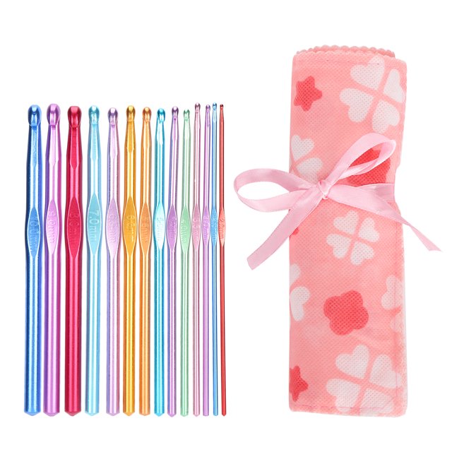 14Pcs Crochet Needle Set Aluminum Oxide Weaving Sewing Knitting Hook Kit with Storage Bag