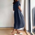 thumbnail image 3 of Birdeem Womens Summer Fashion Solid Color Round Neck Short Sleeve Cotton Linen Dress, 3 of 9