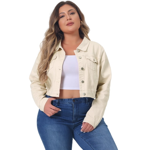 GRACE & GRANDEUR Women's Plus Jean Jackets Button Down Denim Bomber Jacket