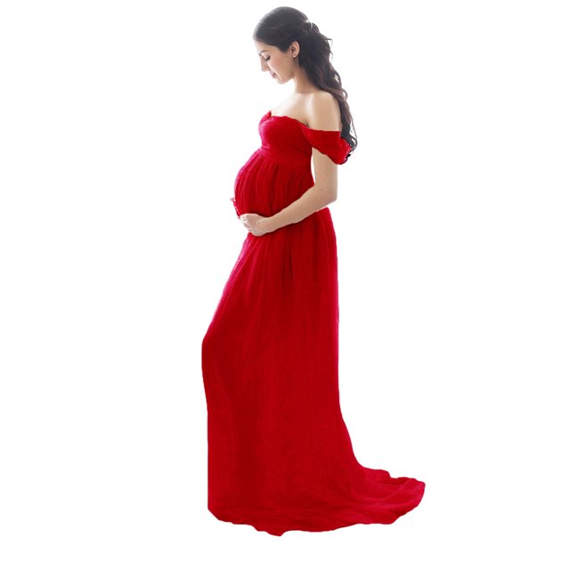 Baohd Robe de Maternité pour Photographie Robe en Mousseline devant Robes de Grossesse Femmes Vêtements de Séance Photo Accessoire Dentelle Rouge m