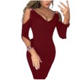 thumbnail image 1 of Pompotops Robe Courte de Cocktail Aguichant à Col en V pour Femmes, Bretelles, Fête, Coupe Crayon, en Solde, 1 of 6