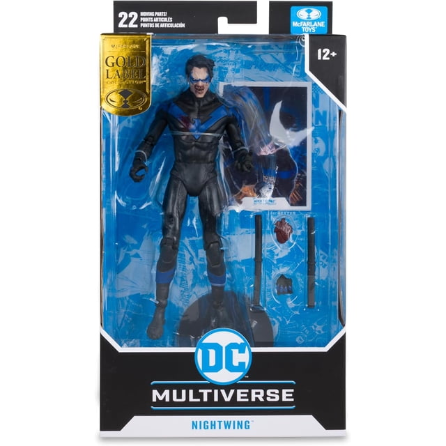 DC Multiverse DC vs Vampires Figurine Articulée de 7 Pouces Exclusive - Vampire Nightwing Étiquette Dorée par McFarlane. la Figurine Est Exposée dans Son Emballage original, Présentant un design Détaillé Multicolore avec 22 points d'Articulation. les Accessoires Incluent Deux Bâtons, une Main Alternée et une Pièce Effet Sang. l'Emballage Met en Valeur la Collection Étiquette Dorée et Convient aux 12 Ans et Plus.