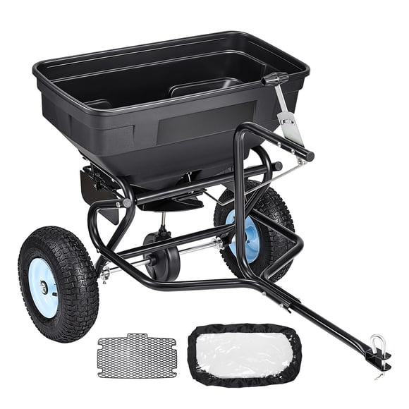 VEVOR Épandeur à Remorquage derrière Diffuseur, Capacité de 130 Lb, Épandeur de Jardin à Remorquer/pousser avec Pneus de 13 Po, Réglage Réglable de 30 et Largeur d'Épandage de 9,8 Pi, Épandeurs de Pelouse pour Graines, Engrais, Sel, Déglaçant