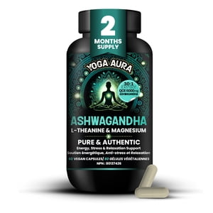 Yoga Aura Ashwagandha + L-Theanine + Magnésium Tri-Formula Capsules & Soutien à la détente