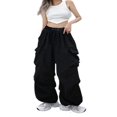 thumbnail image 2 of Ladies Cargo Pants  Solid Loose Trousers with Elastic Waistband and Pockets, 2 of 5