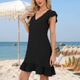 thumbnail image 4 of LOVZFMLL Robes d'Été pour Femmes 2025 Col en V Manches Courtes Volantées Ourlet à Volants Robe Smock Mini Décontractée Plage Vacances Vêtements pour Femmes Noir G, 4 of 8