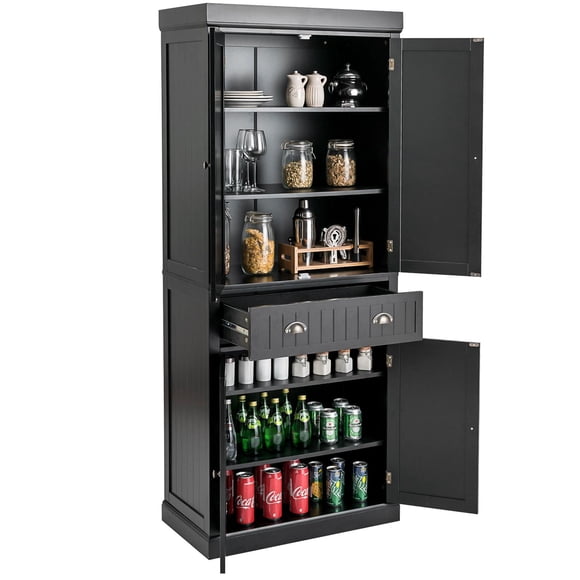 Giantex Kitchen Pantry Cabinet, Freestanding Adjustable Cabinet w/Doors for Dining Room, Living Room or Bedroom, Black