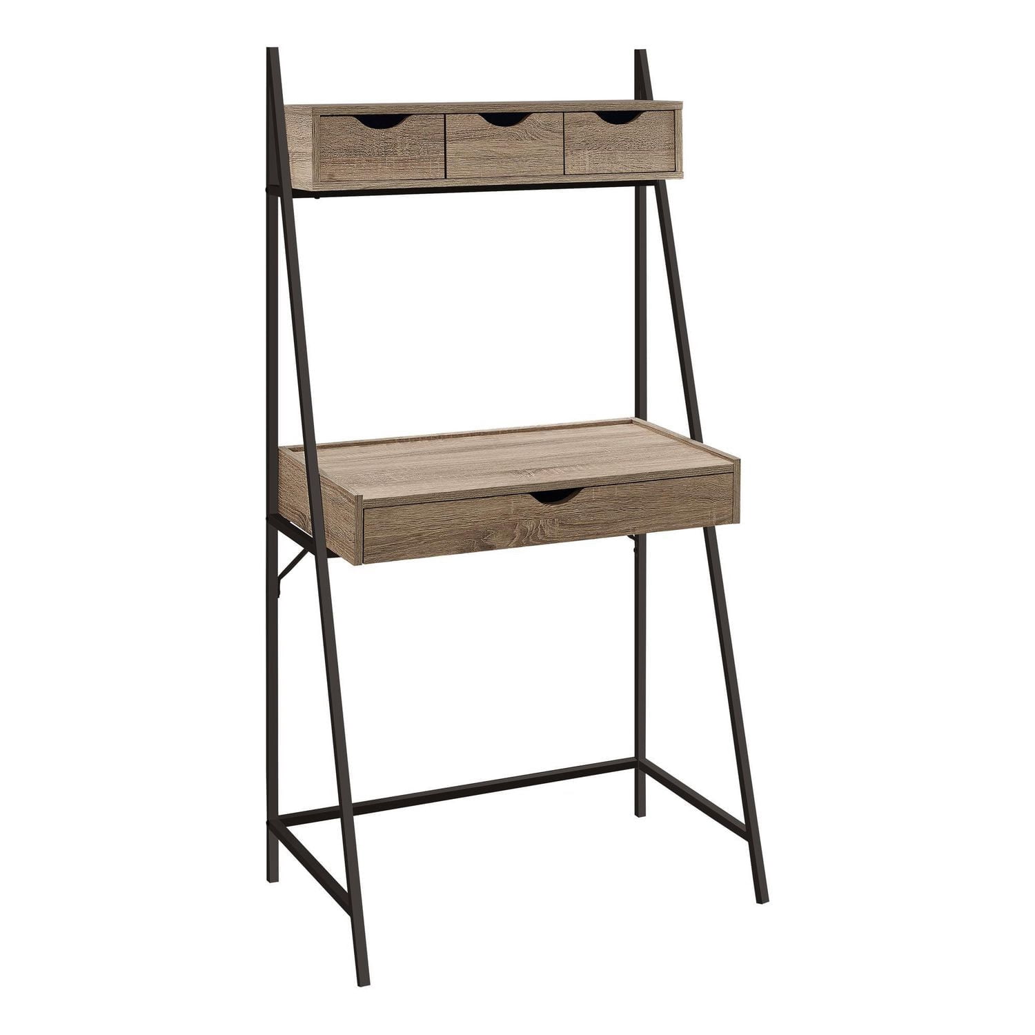 Monarch Specialties Computer Desk, Home Office, Laptop, Leaning, Storage Drawers, 32"l, Work, Metal, Laminate, Brown, Black, Contemporary, Modern
