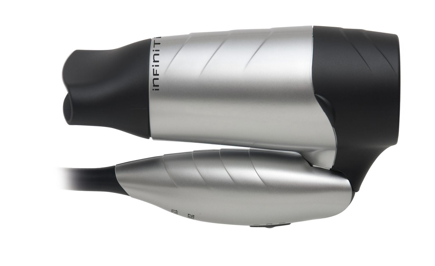 InfinitiPRO by Conair Foldable Travel Hair Dryer, Folding Handle for Compact Storage, Silver/Black, 1 Pk