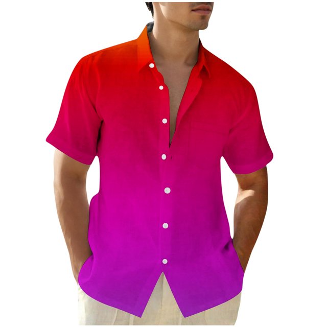 Chemises pour Hommes, Chemise à Manches Courtes à Col Rabattu Dégradé Mode Décontractée pour Hommes