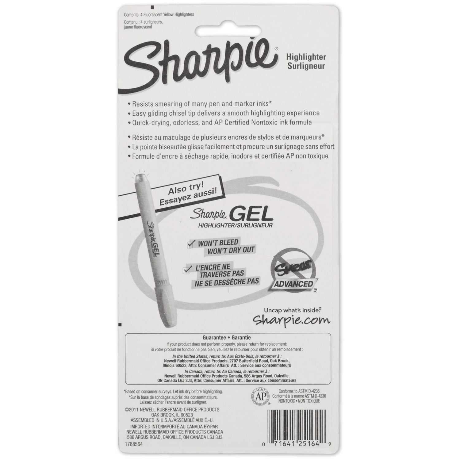 Surligneurs à réservoir Sharpie, pointe biseautée, jaune, 4 unités