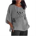thumbnail image 1 of Hauts d'Été pour Femmes 2023 Femmes Été Aguichant Imprimé Régulier Bouton Col Rond Manches Trois Quarts Femmes Manches Courtes Haut Bohème Grande Taille T-Shirt pour Femmes, 1 of 4