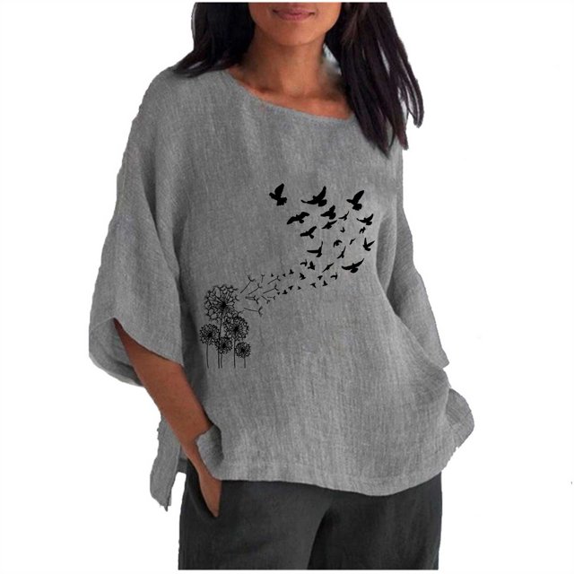 Hauts d'Été pour Femmes 2023 Femmes Été Aguichant Imprimé Régulier Bouton Col Rond Manches Trois Quarts Femmes Manches Courtes Haut Bohème Grande Taille T-Shirt pour Femmes